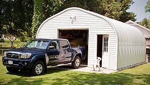 outside view of a white p-model steel building 