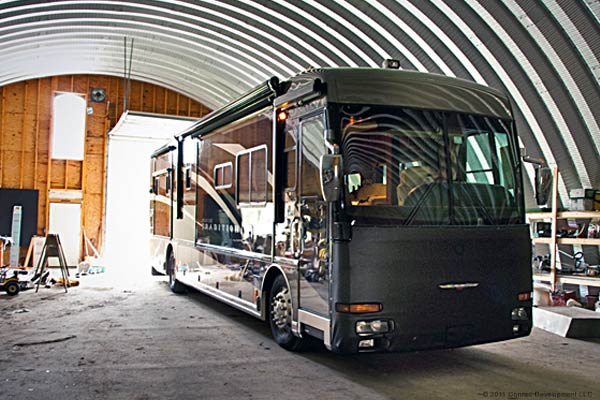 internal view of a bus garage 