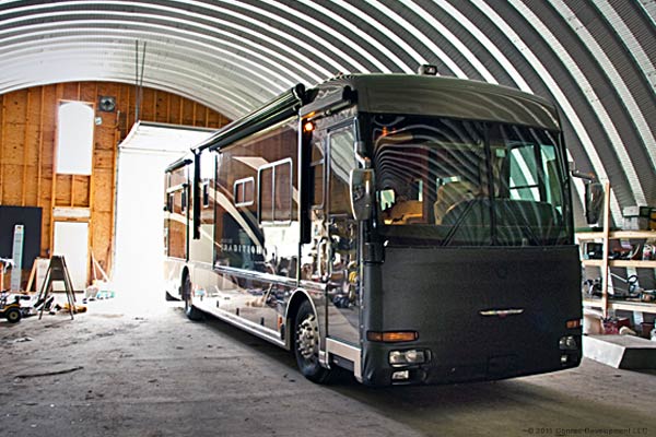 internal view of a bus garage